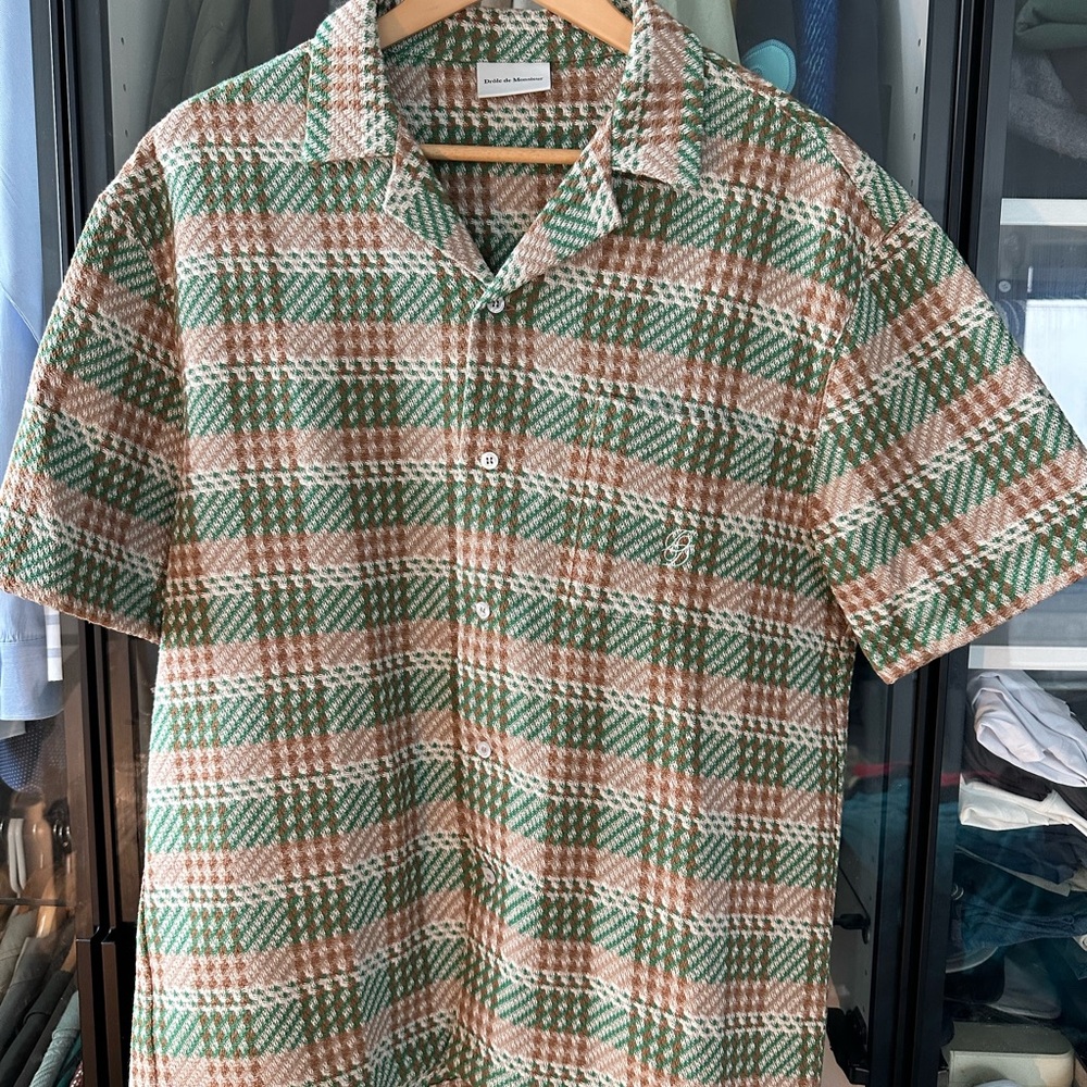 Drôle de Monsieur Green and Orange Plaid Men's Shirt